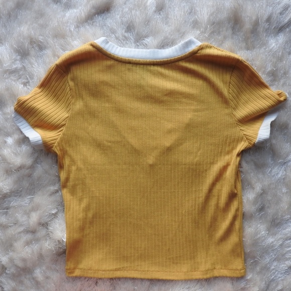 forever 21 white & yellow crop top shirt v neck - Picture 2 of 5